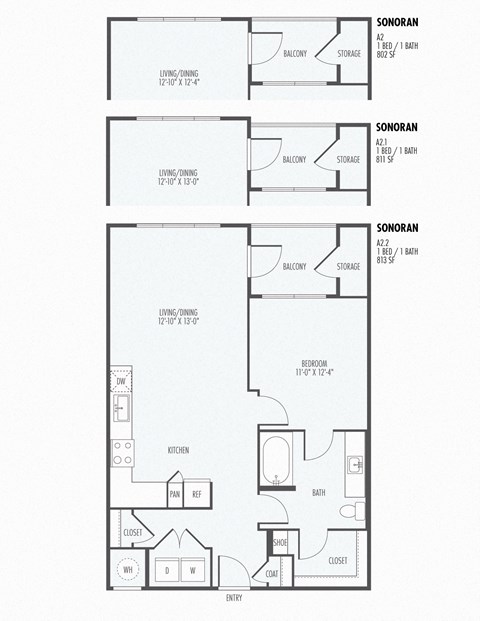 Floor plan for 1 bed, 1 bath, 813 sqft